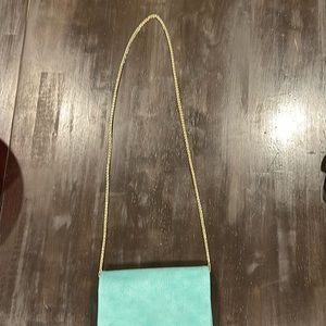 NWr - Aqua blue/green faux vegan leather crossbody purse with gold hardware.